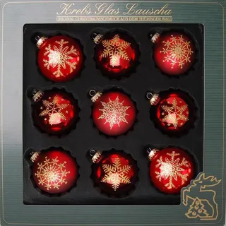 Krebs Glas Lauscha Weihnachtsbaumkugel »Schneeflocke, Weihnachtsdeko rot, Christbaumschmuck« hochwertige Christbaumkugeln aus Glas, Ø 8 cm 9 Stück