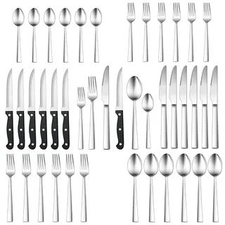Besteck Set 6 Personen, HaWare 36-teilig Besteck Set mit Steakmesser, Edelstahl Besteckset mit Messer Gabel Löffel, Elegantes Essbesteck Set für Zuhause Restaurant, Spiegelpoliert & Spülmaschinenfest