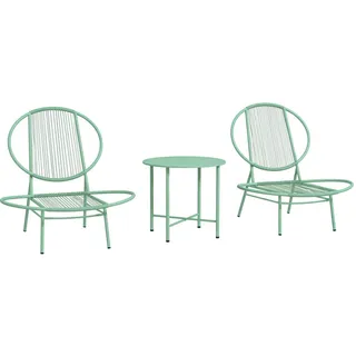 Outsunny Bistro-Set 3-teilig aus Stahl Wetterfest Gartenmöbel Set mit Bistrotisch Ergonomische Muschelförmige Gartenstühlen Grün - Grün