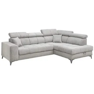 ed exciting design Ecksofa Taupe, 4-Sitzer, Ottomane rechts,L-Form, 282x198 cm, Wohnzimmer, Sofas & 2 Zierkissen grau