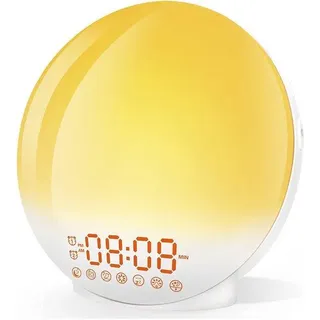 Kinderwecker mit Zonsopgangsimulierung, FM-Radio, Nachtlampen, 7 Farben, 7 Naturgeräusche, ideal als Geschenk - Weiß