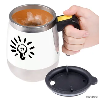 Kare & Kind Selbstrührende Kaffeetasse - Automatisch mischender Edelstahlbecher - Zum Umrühren von Kaffee, Tee, heißer Schokolade, Milch, Eiweißshakes, Fitnessstudio, Zuhause - 400 ml / 13.5 oz
