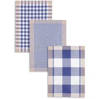 Kracht 3-er Pack Jacquard Geschirrtuch, Halbleinen, Karo sortiert, blau, 50x70cm