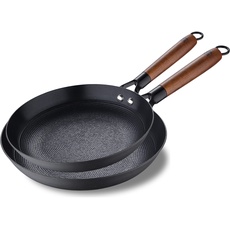 MasterPRO Odín | Wok 24 cm und Grillplate 28 cm | Aus Gepresstem Eisen | Ergonomischer Akazienholzgriff | Küchenutensilien | Für Alle Herdarten