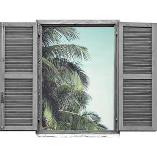 Queence "Palmblätter", Wandsticker, Wandbild, selbstklebend, 3D, Fenster,