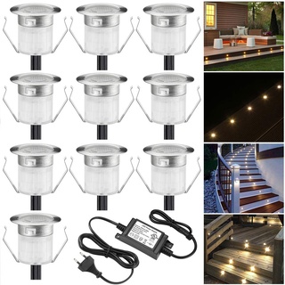 10er Set LED Bodeneinbauleuchten Aussen Warmweiß Ø30mm Terrasse Einbaustrahler IP67 Wasserdicht Boden Licht Led Terrassenbeleuchtung für Küche Garten Treppen