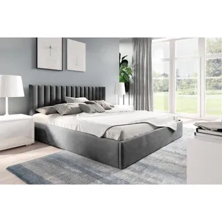BETTSO Doppelbett Polsterbett Bett mit dekorativ Kopfstütze und Bettkasten FAME 140 x 200 cm Grau - Grau