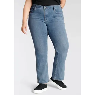 Bootcut-Jeans LEVI'S PLUS "315", Damen, Gr. 18 (50), Länge 34, blau (mid, blau, used), Denim/Jeans, Obermaterial: 60% Baumwolle, 23% Viskose, 16% Polyester, 1% Elasthan, bootcut fit lang, Jeans Bootcut-Jeans, Shaping