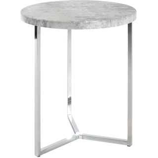 HAKU Möbel Beistelltisch betonoptik, Chrom, MDF, Metall - Maße: H 54 cm x Ø 45 cm, Style: Modern