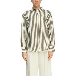Hemdbluse COMMA, Damen, Gr. 38, schwarz khaki stripes, Web, Obermaterial: 100% Baumwolle, gestreift, relaxed fit normal, ohne Ausschnitt, Manschette, Blusen Hemdbluse, mit Jacquardstreifen
