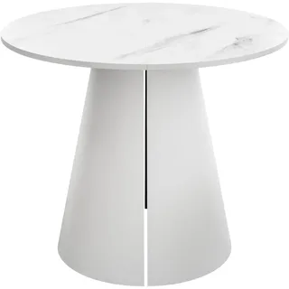 Runder Ausziehtisch LAVA, Tischdurchmesser 120 cm, Weiß / Marmor Bianco