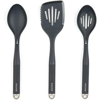 Salter BW12286EU7 Küchenutensilien – Kochwerkzeuge aus Nylon, multifunktional, Spatel mit Schlitz, voll-/Schlitzlöffel, hitzebeständige Küchenutensilien, Hängehaken, Marino Kollektion, Blaugrau