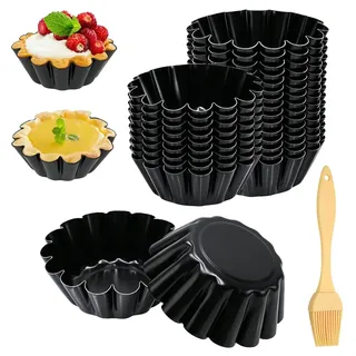 GYSRXS 24 Stück Mini Tartelette Förmchen Antihaft tartlettförmchen | 6.3 CM Törtchenform aus Kohlenstoffstahl mit 1×Silikonbürste Muffin form für Puddings Kuchen Cupcake(Schwarz)