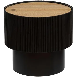 Atmosphera - Enola Couchtisch mit Stauraum, schwarz - Durchmesser 38,5 x Höhe 35 cm - Tischplatte in Holzoptik, geriffeltes Design - Für Wohnzimmer, Schlafzimmer, Beistelltisch