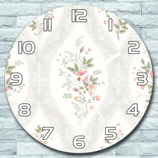 Wanduhr aus Glas Rund fi 30 Vintage Blumenstrauß Quarz Deko Wohnzimmer Büro - Rosa