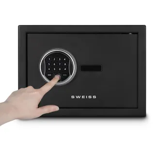 SWEISS Elektronischer Safe SXT6820-8L, Sicherer Stahl mit Fingerabdruck & Code, Digitales Display, Notfallschlüssel, USB Type-C, LED-Beleuchtung, Schwarz