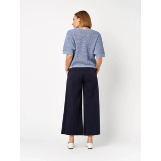 Culotte TONI, Damen, Gr. 36, N-Gr, dunkelblau, Web, Obermaterial: 97% Baumwolle, 3% Elasthan, slim fit wadenlang, Hosen Culotte, mit extra weitem Beinverlauf und Bügelfalte, Stretch