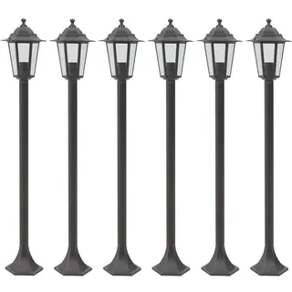 vidaXL Garten-Pollerleuchte 6er Set E27 110 Cm Aluminium Bronzefarben , Braun , Metall , 19x110x19 cm , Lampen & Leuchten, Außenbeleuchtung, Wegbeleuchtung, Wegeleuchten