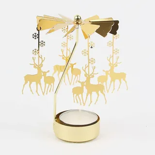 TenaLucy Drehbarer Kerzenhalter,Teelicht Karussell Windlicht Karussell Rotierender Kerzenhalter Teelichtkarussell Gold,Drehender Teelichthalter mit Engel Schneeflocke,für Tischdeko(Hirsch)