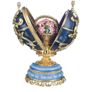 danila-souvenirs Fabergé-Stil Ei Frühlingsblumen mit Korb der Blumen 8,5 cm blau