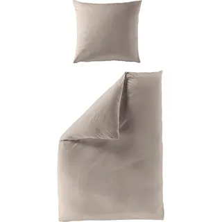 Bettwäsche BIERBAUM "Elegant uni", grau (taupe), B/L: 135cm x 200cm, 1 Stk., 1 Stk., Mako-Satin, B/L: 80cm x 40cm, 2 Stk., Mako-Satin, Obermaterial: 100% Baumwolle, Bettwäsche, Bettwäsche, Mako-Satin, 100 % Baumwolle, Uni, pflegeleicht