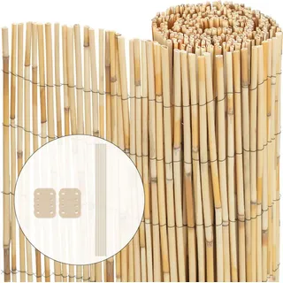 VOUNOT Windschutz Schilfrohrmatte Verstärkt 140 x 300 cm Orange Schilfrohr