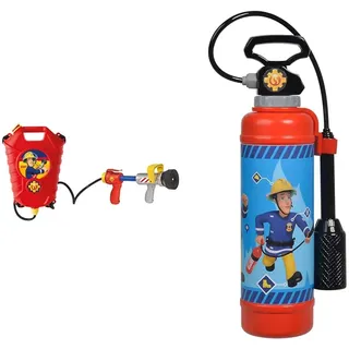 Simba 109252293 - Feuerwehrmann Sam Feuerwehr Tankrucksack & 109252398 - Feuerwehrmann Sam Feuerlöscher Pro, mit Druckluftmechanismus, Tankvolumen: 900ml, 31cm, für Kinder ab 3 Jahren