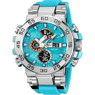 Cooles Buntes Herren 5ATM Wasserdicht Digitaluhr mit Doppelzeit 12/24H Anzeig LED Datum Stoppuhr Große Herrenuhr Cooles Militär Design