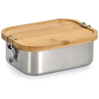 Zeller Lunch Box Edelstahl/Bambus mit Clipverschluss 6,8 x 14 x 18,4 cm Silber