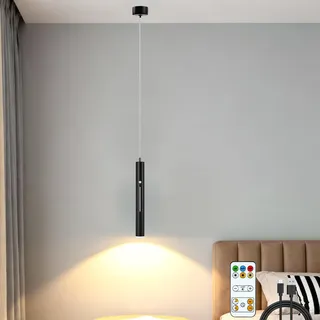 HOTUT Zylinder Hängelampe Schwarz Akku,Pendelleuchte Modern Zylinder mit Batterie 4000mAh,Höhenverstellbar Hängelampe,Abnehmbare,Dimmbare LED Hängeleuchte mit Fernbedienung für Schlafzimmer,Esstisch