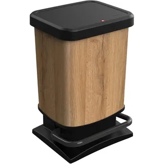 Rotho Paso Mülleimer 20l mit Deckel, Kunststoff (PP recycelt) BPA-frei, Holz, 20l (29.3 x 26.6 x 45.7 cm)