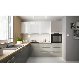 Feldmann-Küchen Winkelküche L-Form 245 x 207 cm grau-weiß Hochglanz