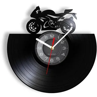 Smotly Vinyl-Wanduhr mit einem Durchmesser von 30 cm in Form eines Motorrads, ein Geschenk für Rennsportbegeisterte