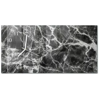 Tulup Wanduhr aus Glas 60x30 cm - Schwarzer Marmor , Rechteckig , 60x30x0.4 cm , Dekoration, Uhren, Wanduhren