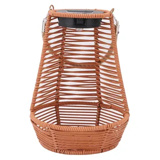 Garten-Solarleuchte, Rattan-Hängepflanzer, wasserfeste Außenlaterne für Terrasse, Balkon, Braun - Braun