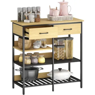 HOMCOM Sideboard, Kommode mit 2 Schubladen, 3 offenen Regalen, Küchenschrank Buffetschrank Aufbewahrungsschrank für Küche, Wohnzimmer, Esszimmer, 90x40x91 cm, Naturholz