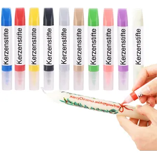 Ovaletta 10 Farben Kerzen Bemalen Set, Kerzenstifte, Wachsplatten für Kerzen, Candle Pen, Kerzenstifte zum Verzieren, Keramik Bemalen Set, je 10 ml