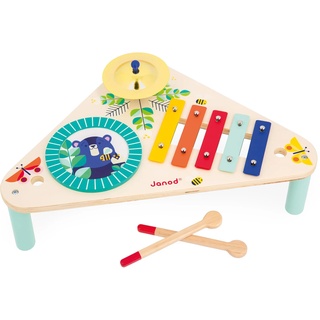 Janod - Gioia Musiktisch aus Holz 3 Kinderinstrumente - Rollenspiel und Musikalische Früherziehung - Wasserfarbe - Ab 12 Monaten, J07655