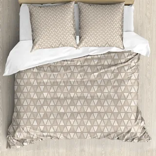 ABAKUHAUS Geometrisch Bettbezug Set für Einzelbetten, Abstrakt Neutral Triangle, Milbensicher Allergiker geeignet mit Kissenbezug, 200 cm x 200 cm - 80 x 80 cm, Pale Sepia und Weiß - Weiß