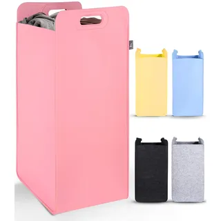 HENNEZ Wäschekorb Filz schmal zusammenklappbar - Wäschesack Groß für Schmutzwäsche Wäschetonne Wäschetasche Großer Wäschesammler Filz - Schmaler Raumspar Wäschekorb Faltbar Stoff Rosa Waschkorb