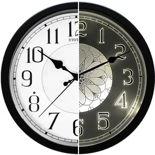 eYotto 12inch Leuchtende Stille Wanduhr mit Einstellbarer Helligkeit, 33cm Nachtlicht Wanduhr, Vintage küchenuhren Batteriebetrieben Für Wohnzimmer, Schlafzimmer, Küch, Badezimmeruhr(Retro)