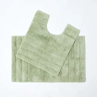 Homescapes 2-teiliges Badematten Set Spa Supreme bestehend aus Badematte 50 x 80 cm und WC Vorleger 50 x 55 cm aus Reiner Baumwolle lindgrün