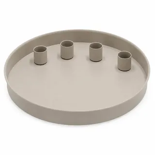 MIJOMA - Rundes Metall-Tablett Ø25cm, Ideal für Advent & Alltagsdekoration, Pulverbeschichtet, Mit 4 Magnetischen Stabkerzenhaltern für Kerzen Ø2cm, Individuell Arrangierbar (Taupe)