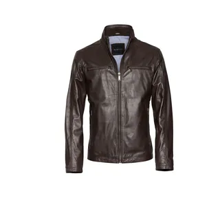 Lederjacke BUGATTI "BUTOTO", Herren, Gr. 56, braun (dunkelbraun), Obermaterial: 100% Lammleder LEL., uni, modern fit, V-Ausschnitt, Jacken Lederjacke, in Regular Fit