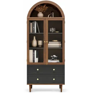 Stilvora Highboard in Walnussfarben Bücherregal mit verstellbaren Einlegeböden für Wohnzimmer und Esszimmer, B70/T38/H168 cm , Nussbaumfarben , Holzwerkstoff , 2 Fächer , 2 Schubladen , Formgebogen , konisch , 70x168x38 cm , Kleinmöbel, Kommoden, Highboards
