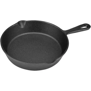 Restokki Diameter 20cm/7.9in Gusseisenpfanne Rund, Pfanne Gusseisen, Bratpfanne, Eisenpfanne für Herd und Grill, Vintage Gusseisenpfanne Bratpfanne Gebrannt Antihaft Schwarz (20cm)