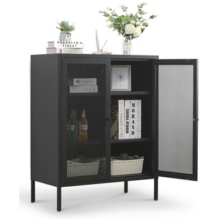 Coemo Mein-Regal Highboard Mesh aus Metall mit Meshtüren Schwarz