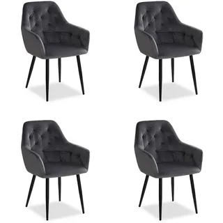 Homestyle4u Armlehnstuhl-Set 4 Stück in Stahl Samt Grau , Textil , 59x89x63 cm , Esszimmer, Stühle, Armlehnstühle