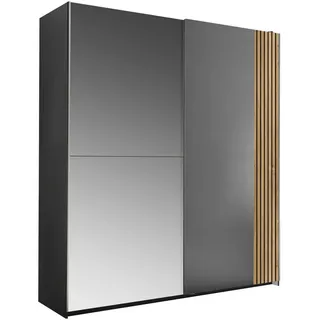 Carryhome Schwebetürenschrank , Graphitfarben, Eichefarben , Holzwerkstoff, Glas , 2 Fächer , 170x196x57 cm , Schlafzimmer, Komplette Schlafzimmer und Serien, Schlafzimmerserien