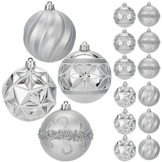 Hollyone 12PCS Silber Weihnachtskugeln Ornamente Set 8CM Glitzernde Christbaumkugeln für Weihnachtsdekorationen Handbemaltes Hängendes Weihnachtsschmuck für Weihnachtsbaum Urlaub Party
